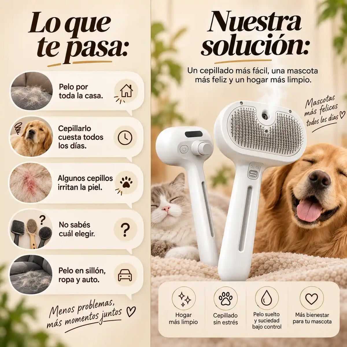 FurClean™ Cepillá, refrescá y eliminá el pelo suelto de tu mascota en una sola pasada.